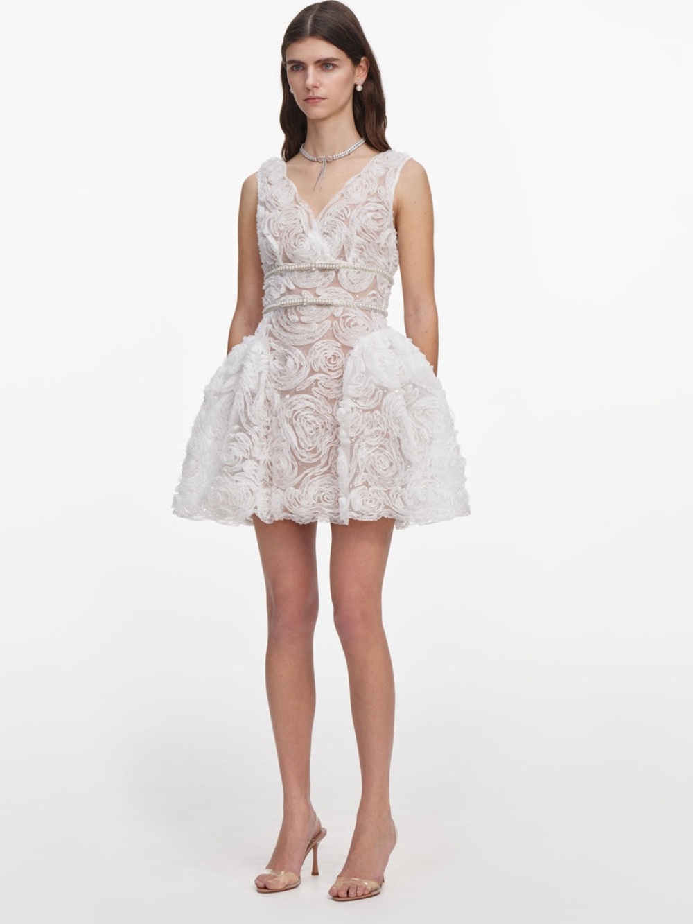 NWOT Self-Portrait White Tulle Lace Mini Dress - Picture 3 of 9